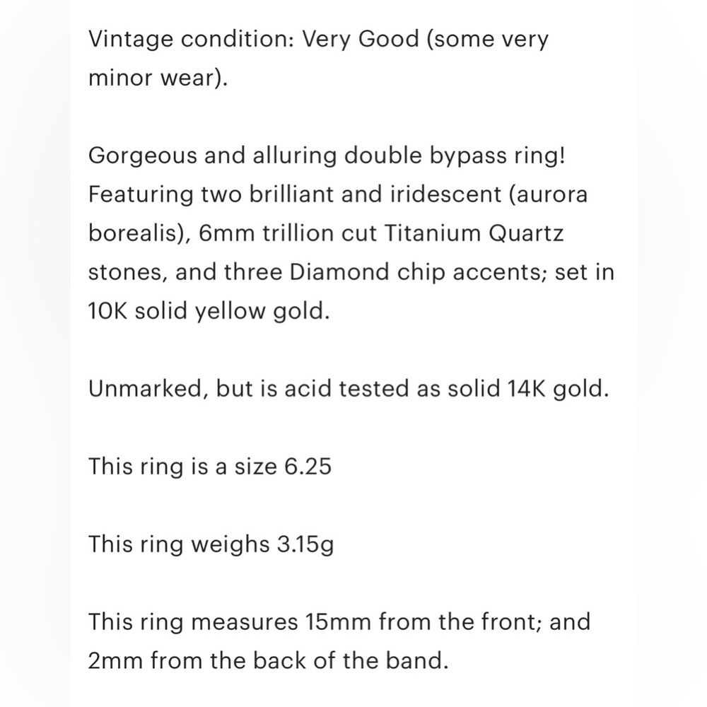 14K Titanium Quartz Diamond Ring Double Trillion Cut Aurora Iridescent 6.25 - Picture 8 of 15